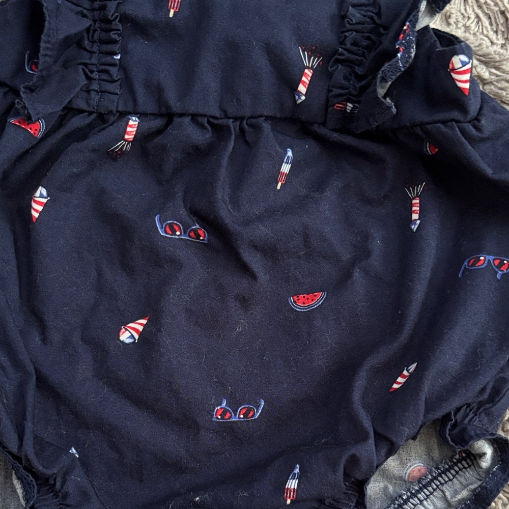 Navy Blue Baby Romper with Fun Print - Picture 2 of 2